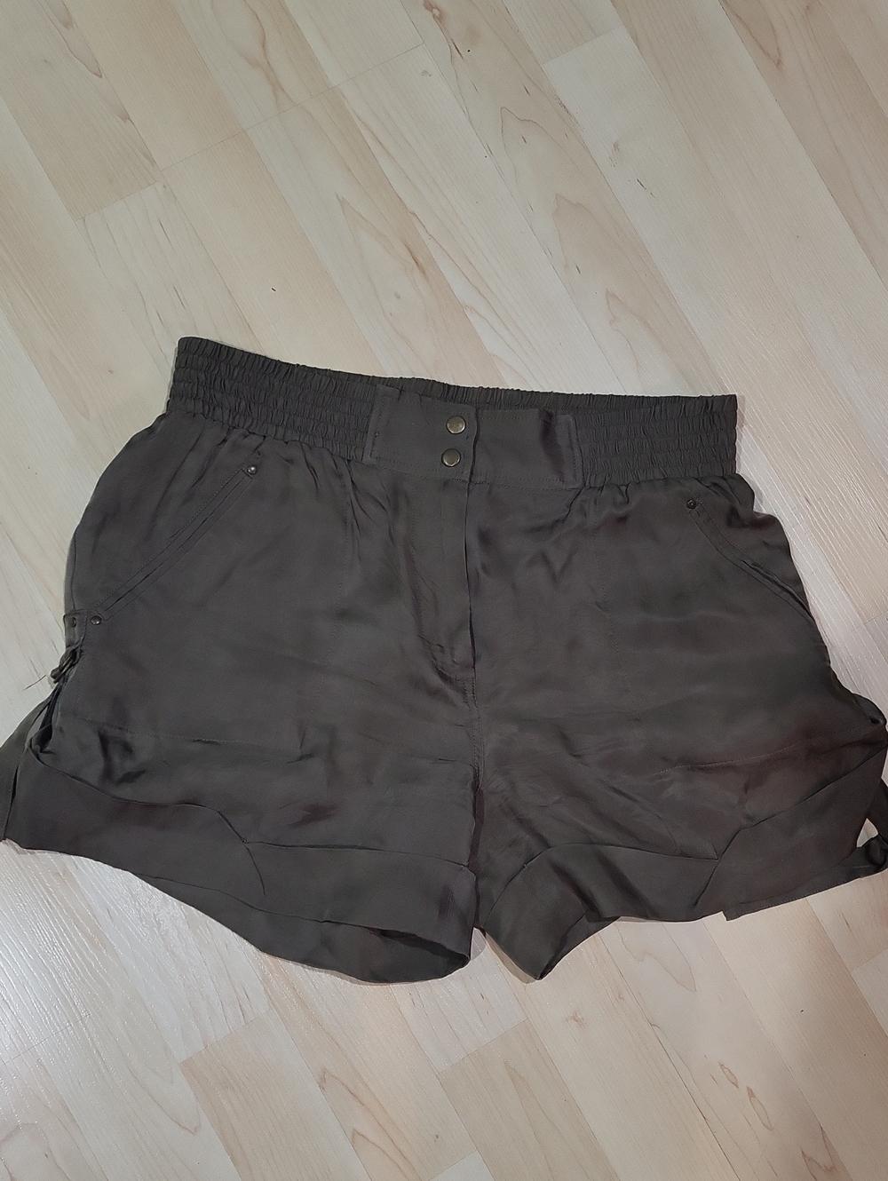 Diane Von Furstenberg Olive-Brown High Waist Relaxed Shorts
